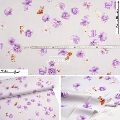 oxford - Rose Cats fabric Light Purple - FO:REST Fabric 布恩堂Liberty fabrictana lawnjapanese fabricykk zipper
