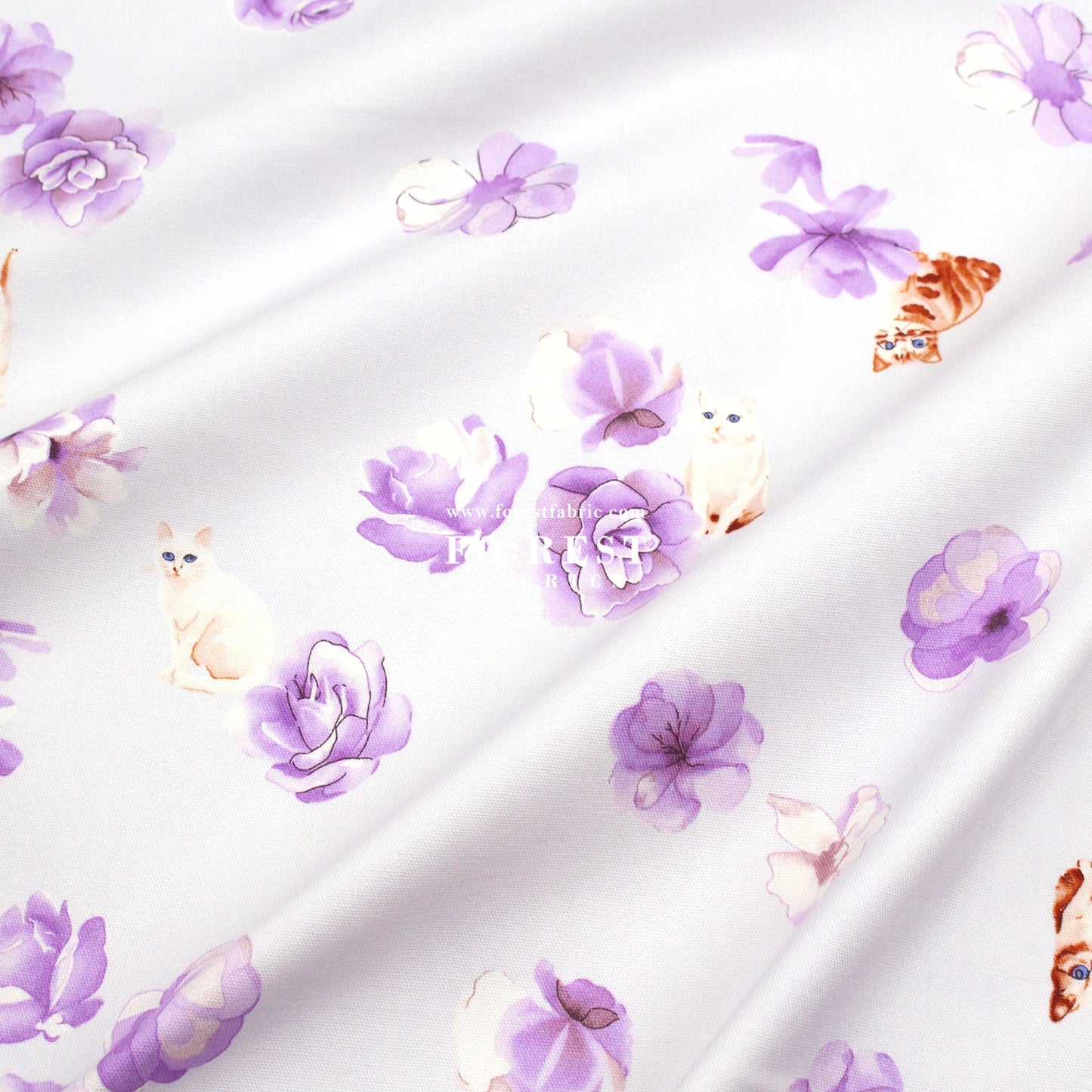 oxford - Rose Cats fabric Light Purple - FO:REST Fabric 布恩堂Liberty fabrictana lawnjapanese fabricykk zipper