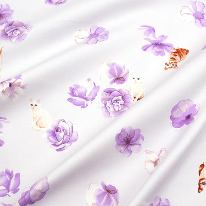 oxford - Rose Cats fabric Light Purple - FO:REST Fabric 布恩堂Liberty fabrictana lawnjapanese fabricykk zipper
