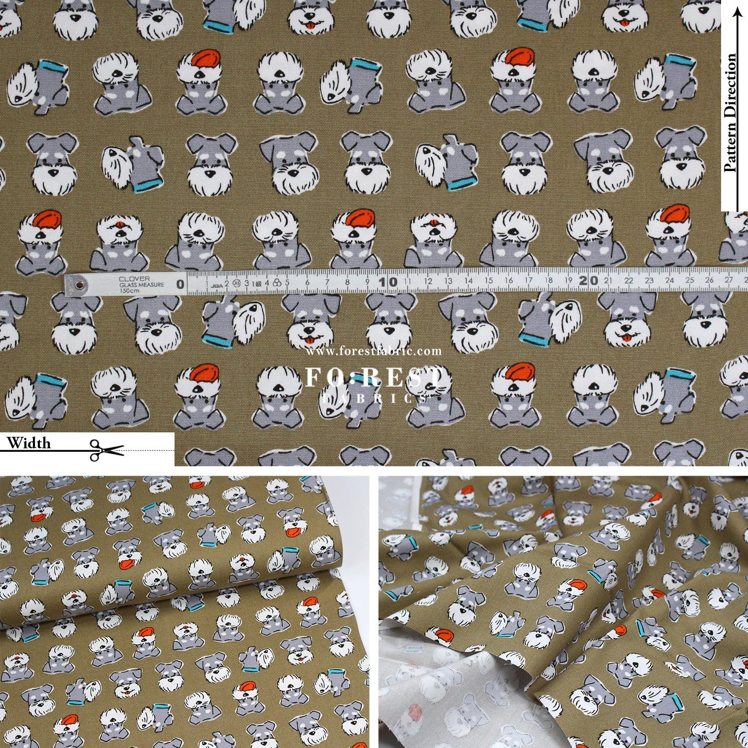 Oxford - Schnauzer fabric Khaki - FO:REST Fabric 布恩堂Liberty fabrictana lawnjapanese fabricykk zipper