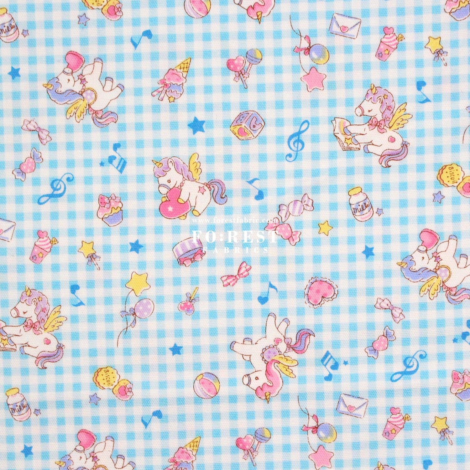 Oxford - Unicorn Check fabric Blue - FO:REST Fabric 布恩堂Liberty fabrictana lawnjapanese fabricykk zipper