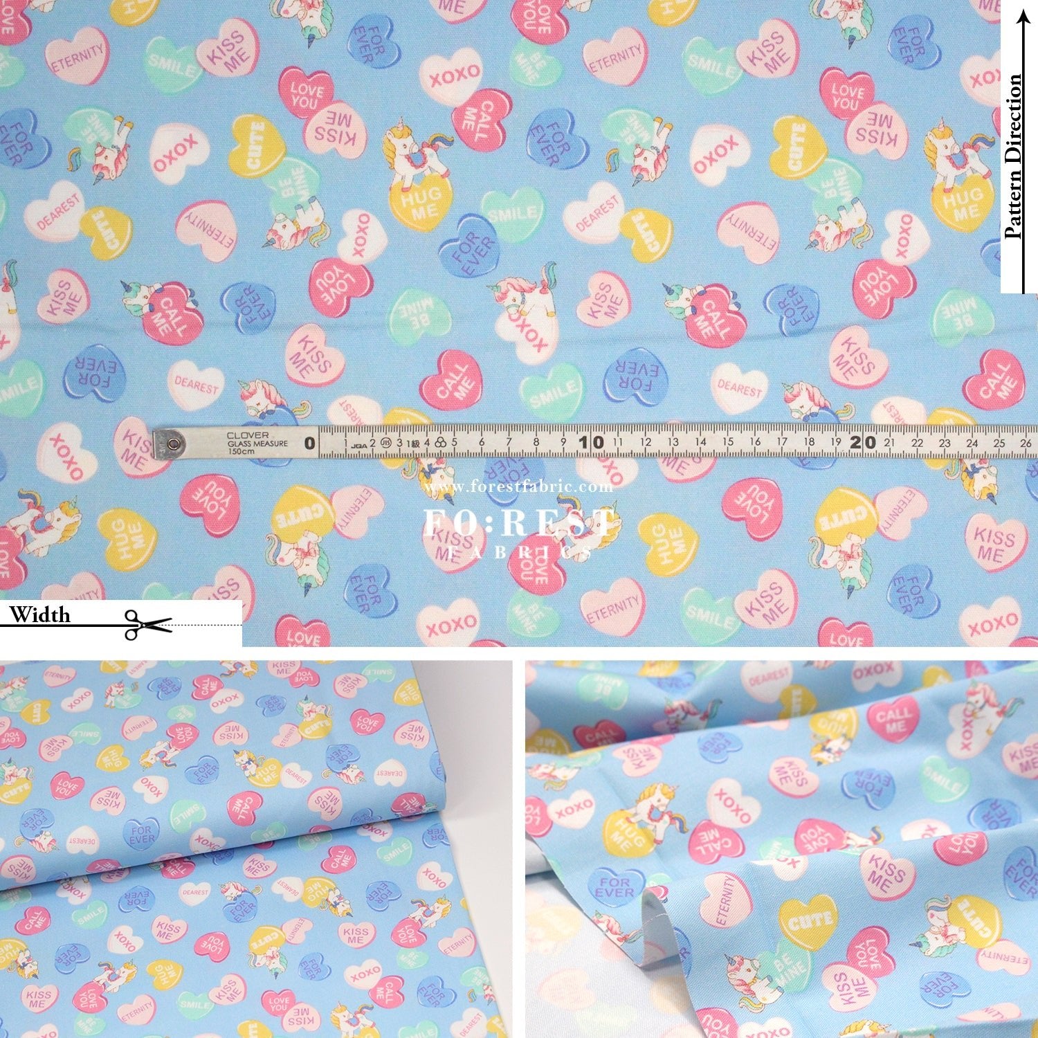 Oxford - Unicorn Heart fabric Blue - FO:REST Fabric 布恩堂Liberty fabrictana lawnjapanese fabricykk zipper