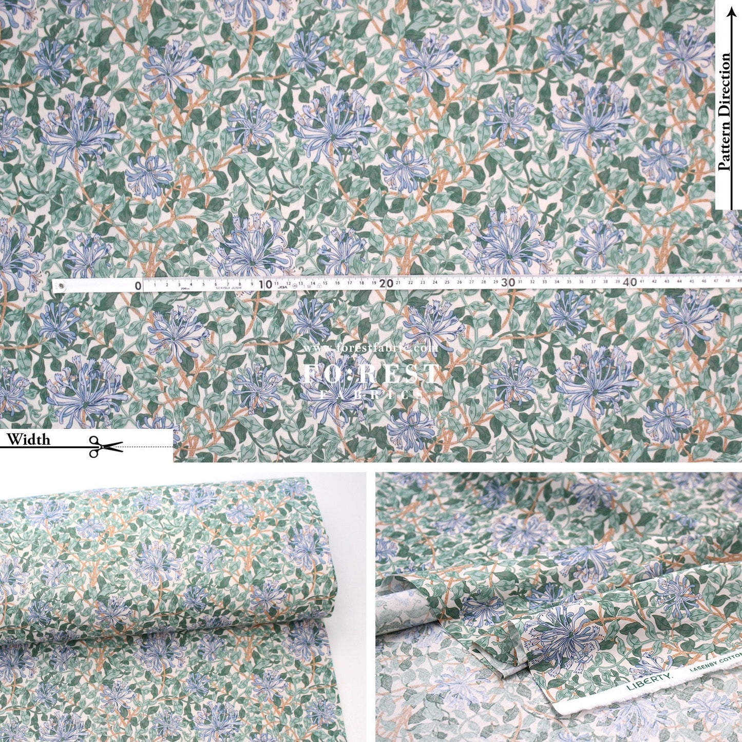Quilting Liberty - Rrailing Honeysuckle 275cm Wide Width fabric - FO:REST Fabric 布恩堂Liberty fabrictana lawnjapanese fabricykk zipper