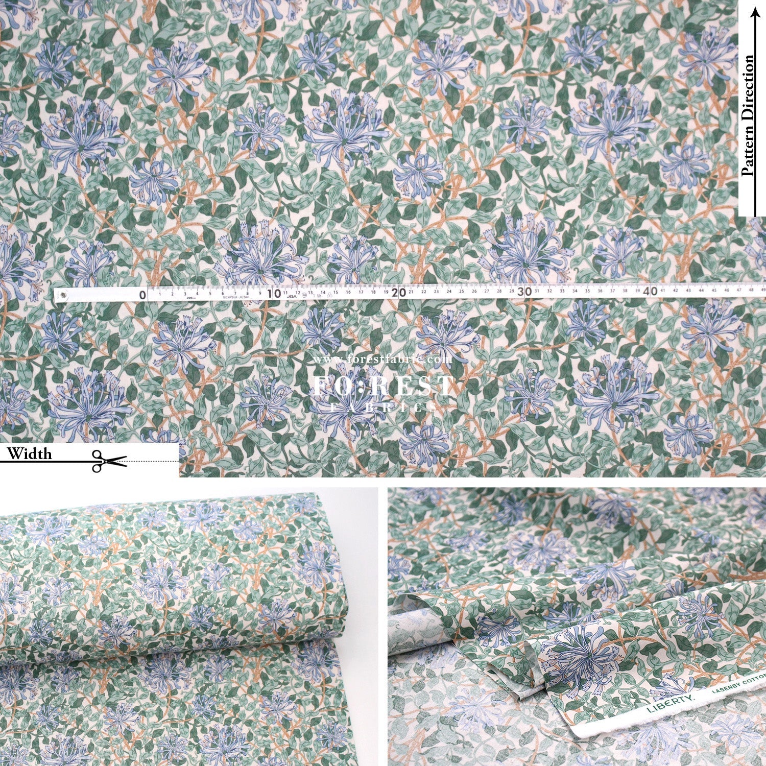 Quilting Liberty - Rrailing Honeysuckle 275cm Wide Width fabric - FO:REST Fabric 布恩堂Liberty fabrictana lawnjapanese fabricykk zipper