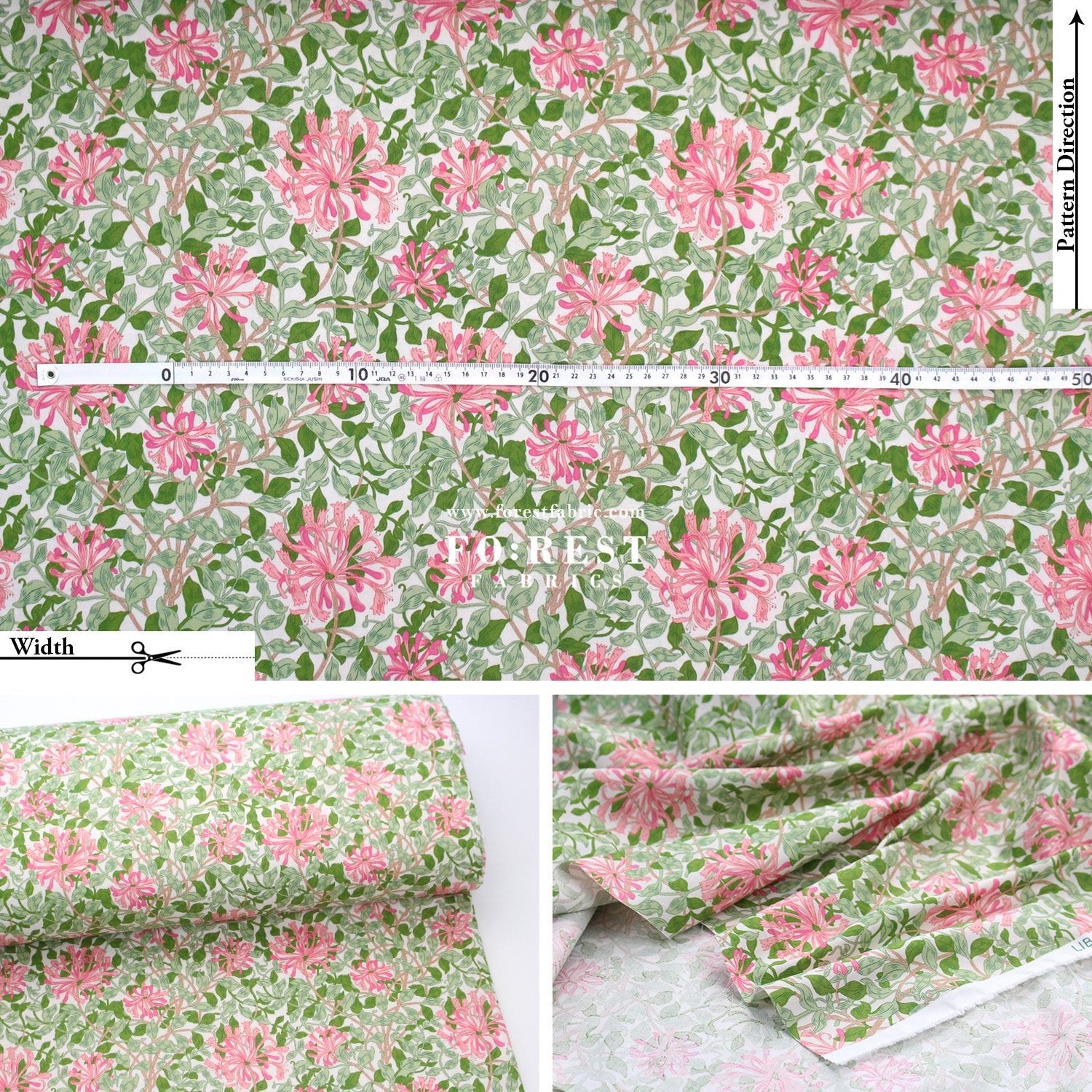 Quilting Liberty - Rrailing Honeysuckle 275cm Wide Width fabric - FO:REST Fabric 布恩堂Liberty fabrictana lawnjapanese fabricykk zipper