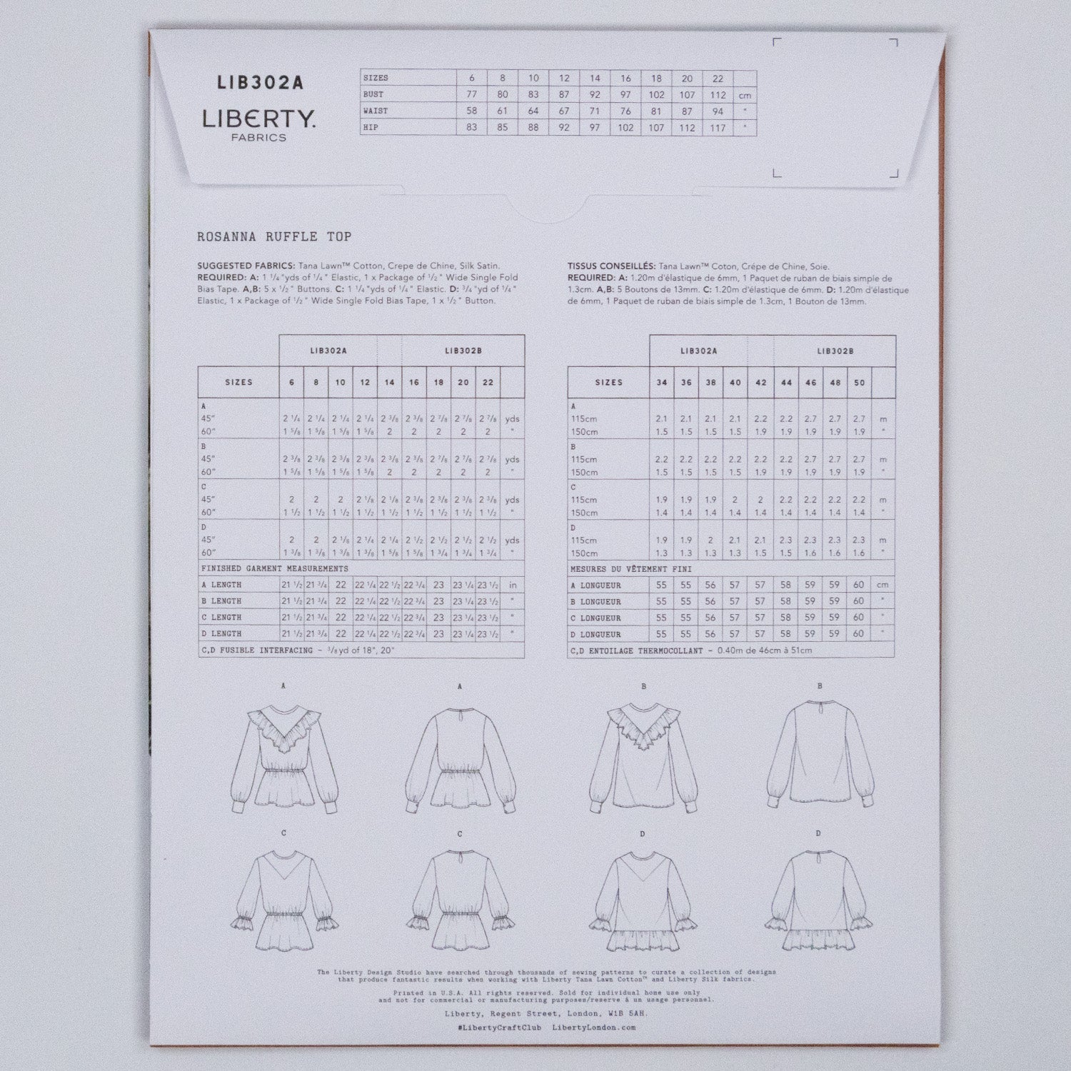 Rosanna Ruffle Top Ladies Set - Liberty Paper pattern - FO:REST Fabric 布恩堂Liberty fabrictana lawnjapanese fabricykk zipper