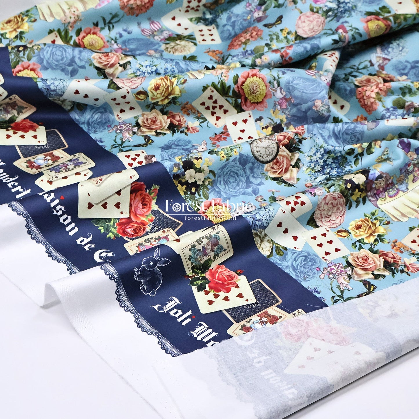Satin Super Cotton - JoliFleur Classical Alice Wonderland fabric - FO:REST Fabric 布恩堂Liberty fabrictana lawnjapanese fabricykk zipper