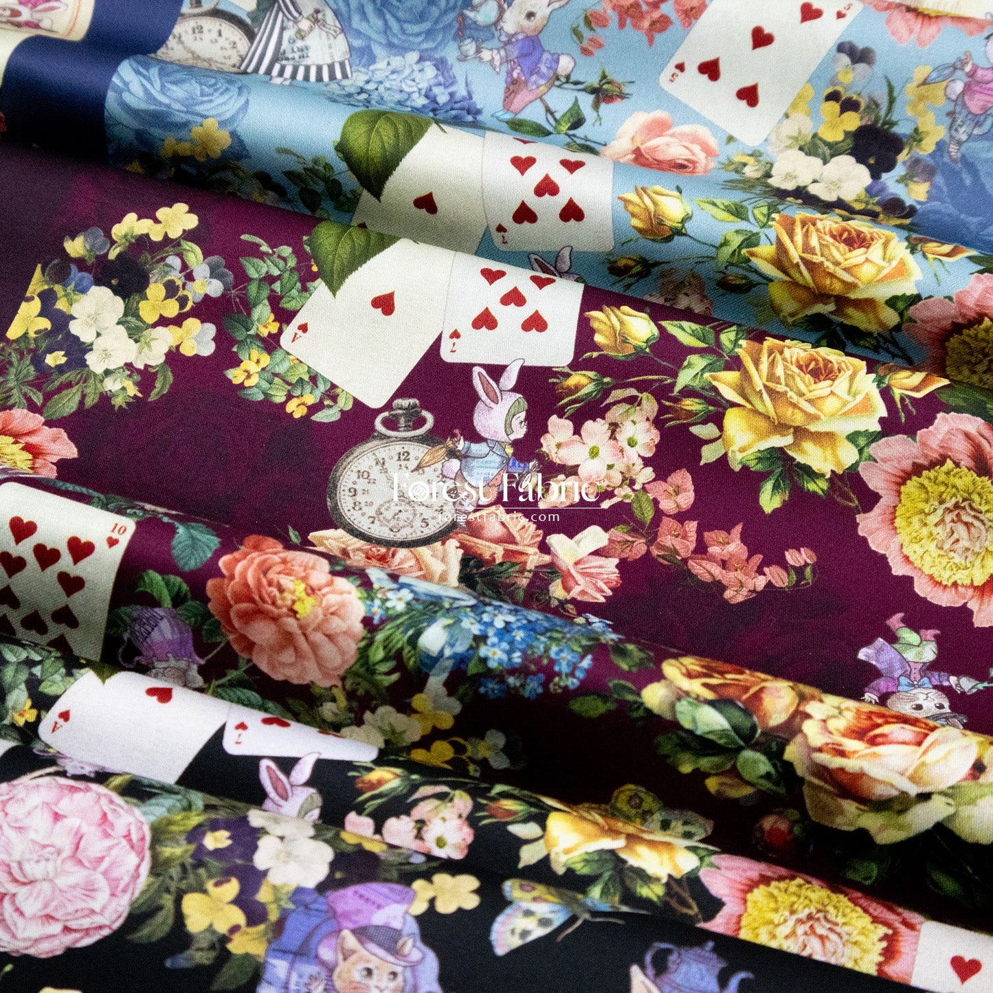 Satin Super Cotton - JoliFleur Classical Alice Wonderland fabric - FO:REST Fabric 布恩堂Liberty fabrictana lawnjapanese fabricykk zipper