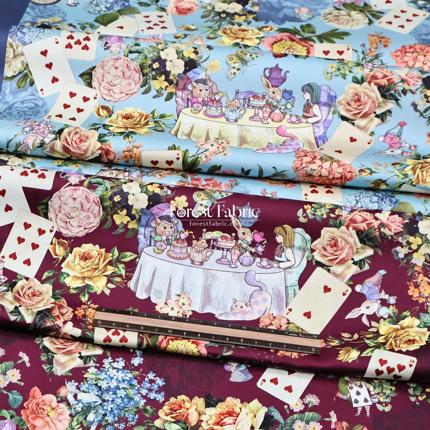 Satin Super Cotton - JoliFleur Classical Alice Wonderland fabric - FO:REST Fabric 布恩堂Liberty fabrictana lawnjapanese fabricykk zipper