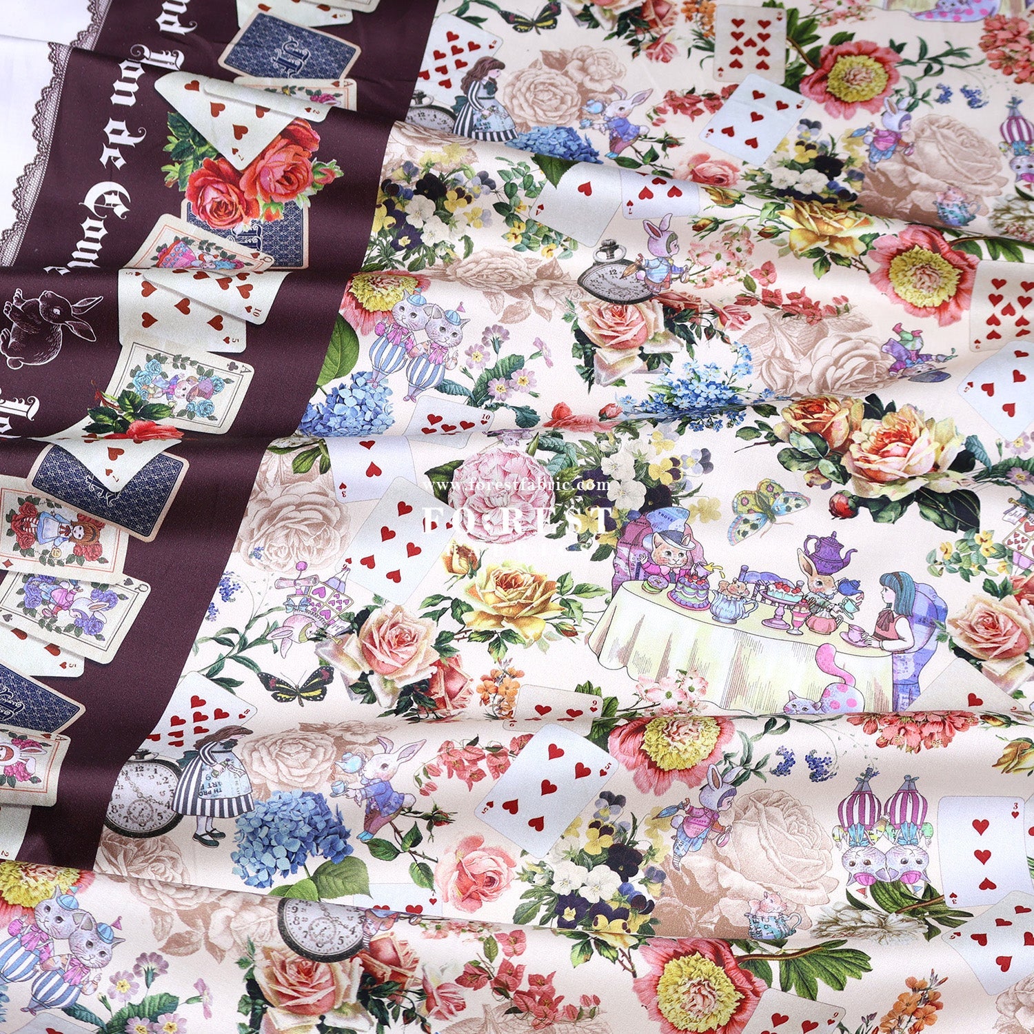 Satin Super Cotton - JoliFleur Classical Alice Wonderland fabric - FO:REST Fabric 布恩堂Liberty fabrictana lawnjapanese fabricykk zipper