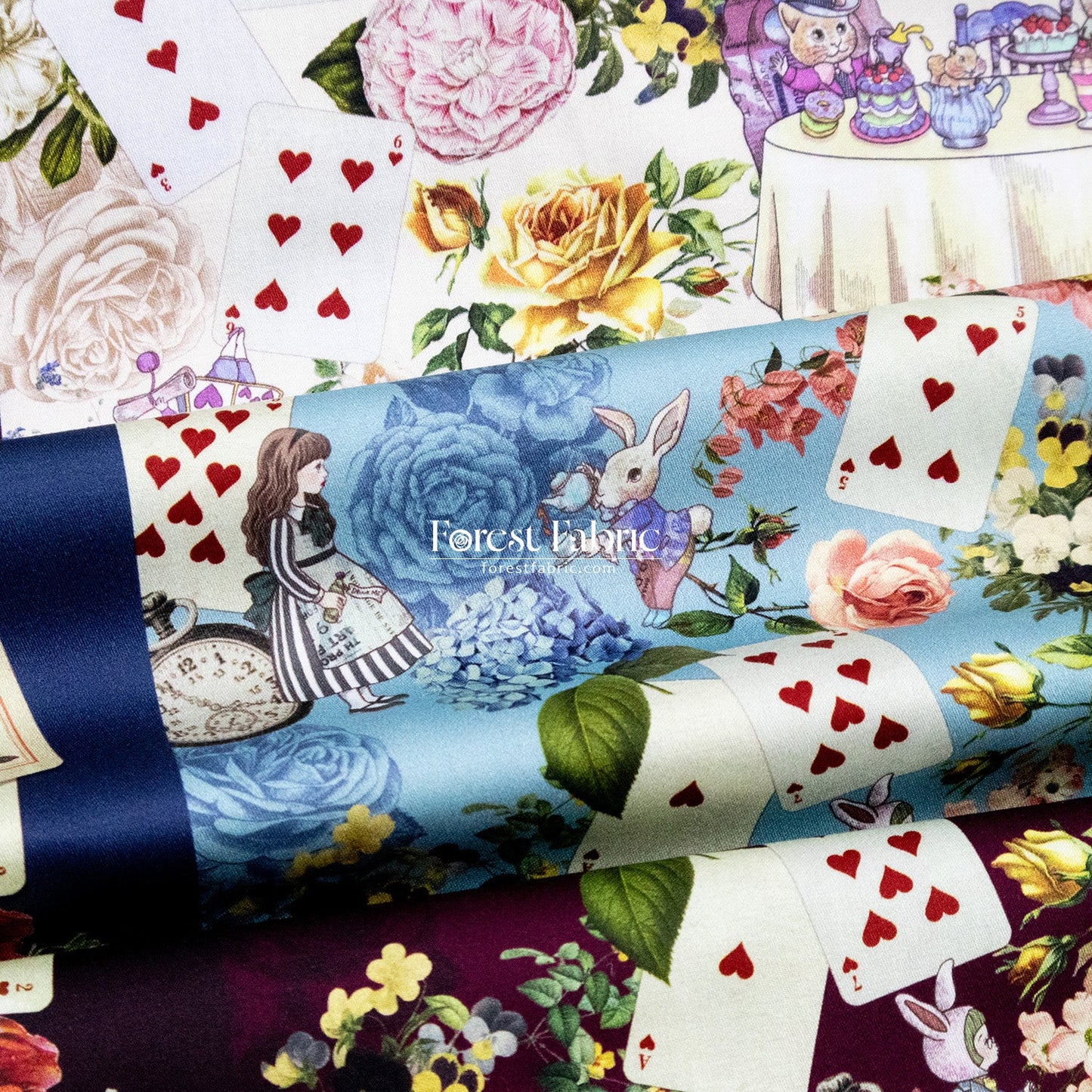 Satin Super Cotton - JoliFleur Classical Alice Wonderland fabric - FO:REST Fabric 布恩堂Liberty fabrictana lawnjapanese fabricykk zipper