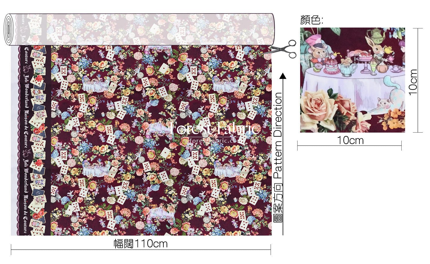 Satin Super Cotton - JoliFleur Classical Alice Wonderland fabric - FO:REST Fabric 布恩堂Liberty fabrictana lawnjapanese fabricykk zipper