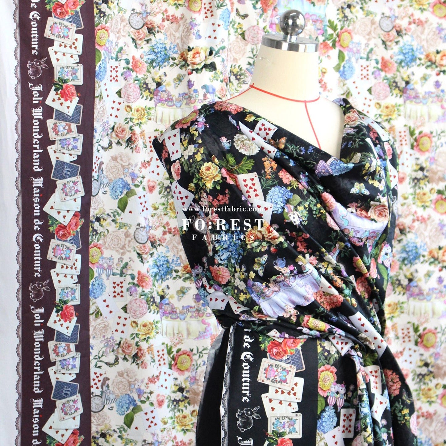 Satin Super Cotton - JoliFleur Classical Alice Wonderland fabric - FO:REST Fabric 布恩堂Liberty fabrictana lawnjapanese fabricykk zipper