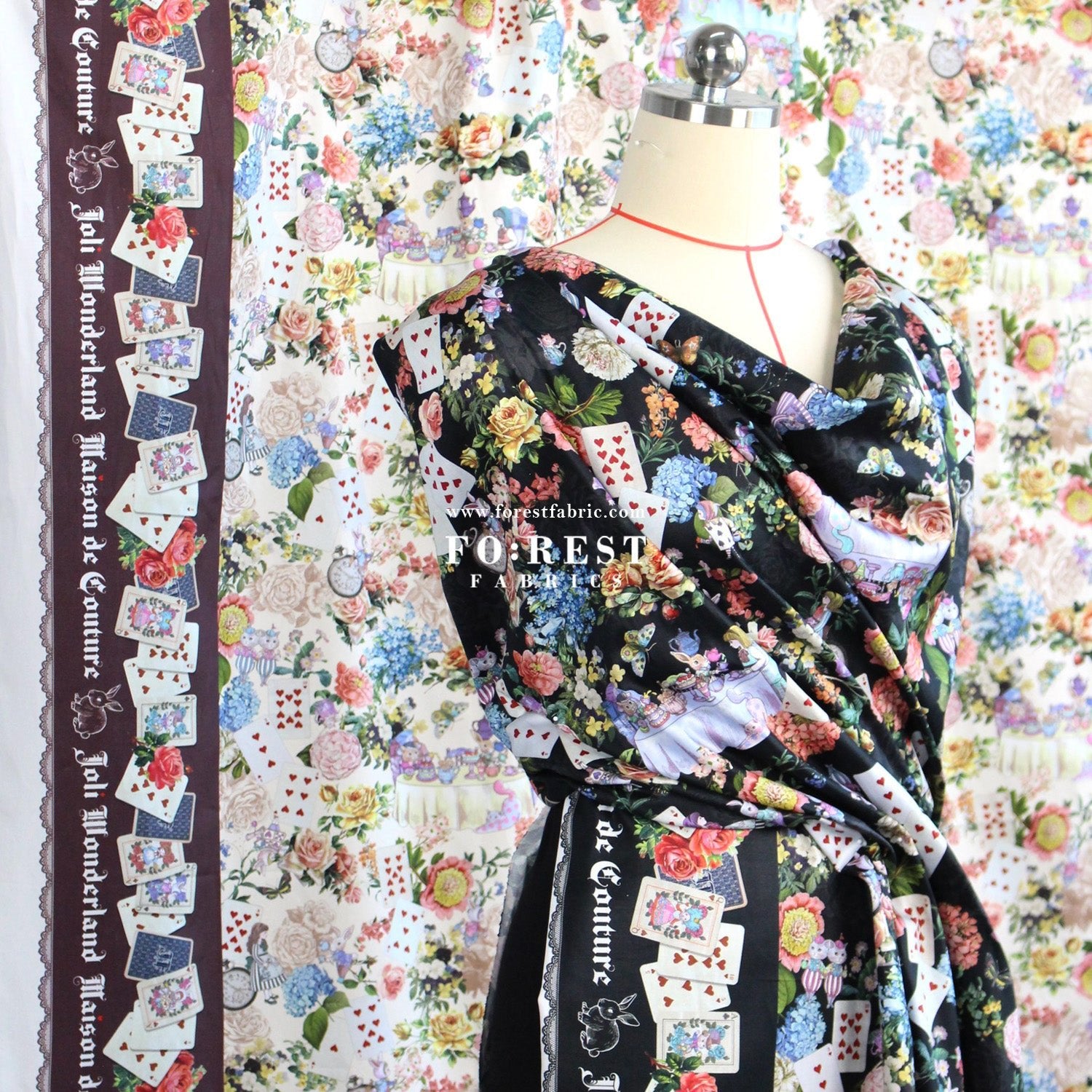 Satin Super Cotton - JoliFleur Classical Alice Wonderland fabric - FO:REST Fabric 布恩堂Liberty fabrictana lawnjapanese fabricykk zipper