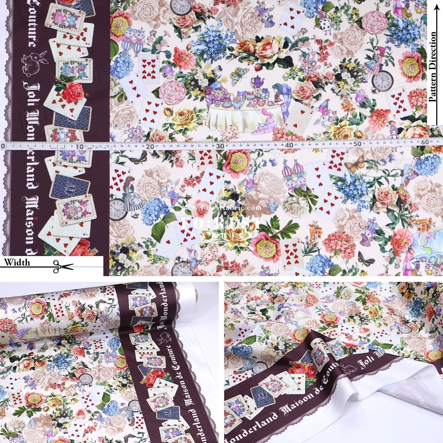 Satin Super Cotton - JoliFleur Classical Alice Wonderland fabric - FO:REST Fabric 布恩堂Liberty fabrictana lawnjapanese fabricykk zipper