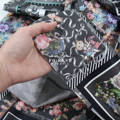 Satin Super Cotton - JoliFleur Itoi patchwork fabric Black - FO:REST Fabric 布恩堂Liberty fabrictana lawnjapanese fabricykk zipper