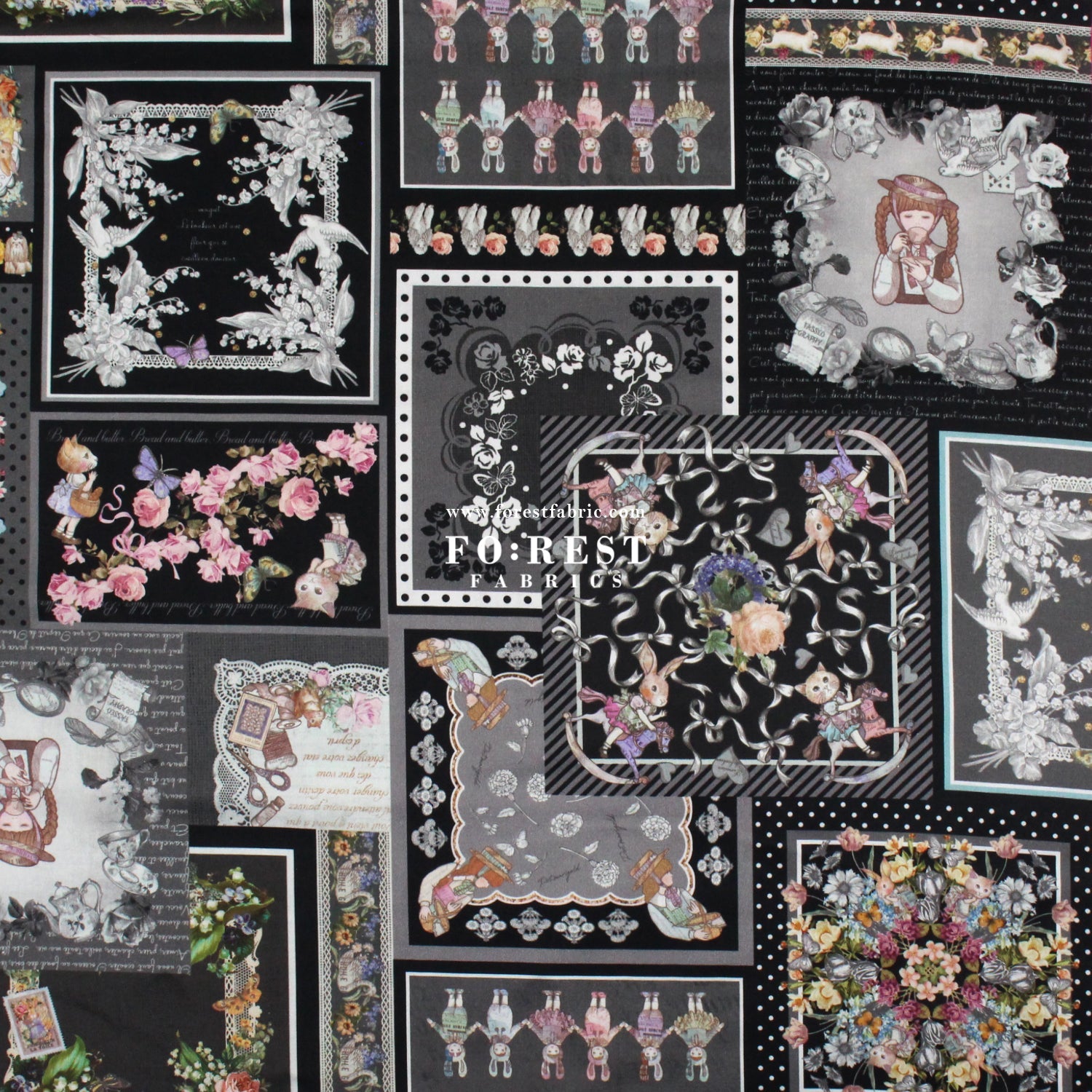 Satin Super Cotton - JoliFleur Itoi patchwork fabric Black - FO:REST Fabric 布恩堂Liberty fabrictana lawnjapanese fabricykk zipper