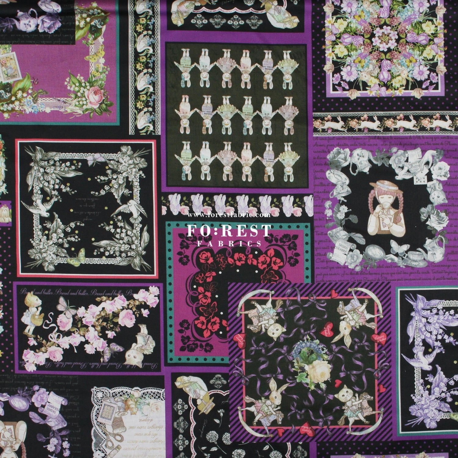 Satin Super Cotton - JoliFleur Itoi patchwork fabric BlackPurple - FO:REST Fabric 布恩堂Liberty fabrictana lawnjapanese fabricykk zipper