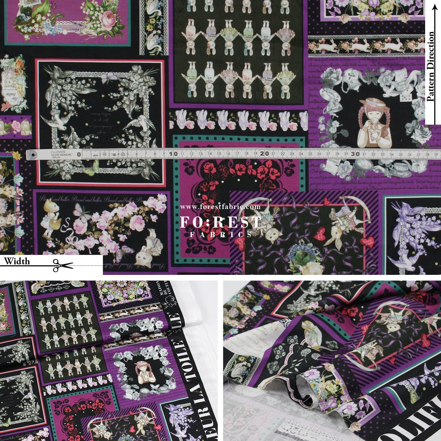 Satin Super Cotton - JoliFleur Itoi patchwork fabric BlackPurple - FO:REST Fabric 布恩堂Liberty fabrictana lawnjapanese fabricykk zipper