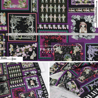 Satin Super Cotton - JoliFleur Itoi patchwork fabric BlackPurple - FO:REST Fabric 布恩堂Liberty fabrictana lawnjapanese fabricykk zipper