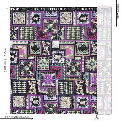 Satin Super Cotton - JoliFleur Itoi patchwork fabric BlackPurple - FO:REST Fabric 布恩堂Liberty fabrictana lawnjapanese fabricykk zipper