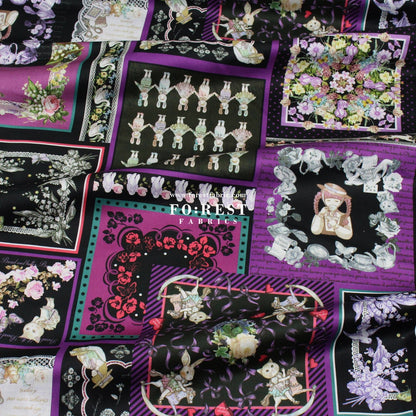Satin Super Cotton - JoliFleur Itoi patchwork fabric BlackPurple - FO:REST Fabric 布恩堂Liberty fabrictana lawnjapanese fabricykk zipper