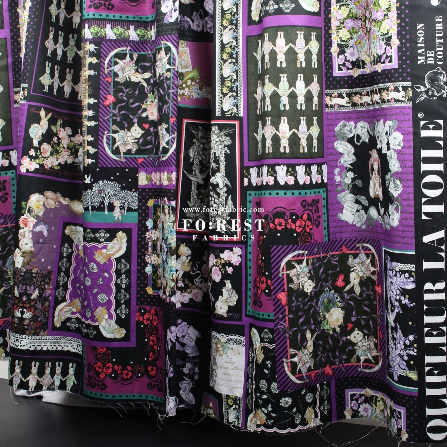 Satin Super Cotton - JoliFleur Itoi patchwork fabric BlackPurple - FO:REST Fabric 布恩堂Liberty fabrictana lawnjapanese fabricykk zipper