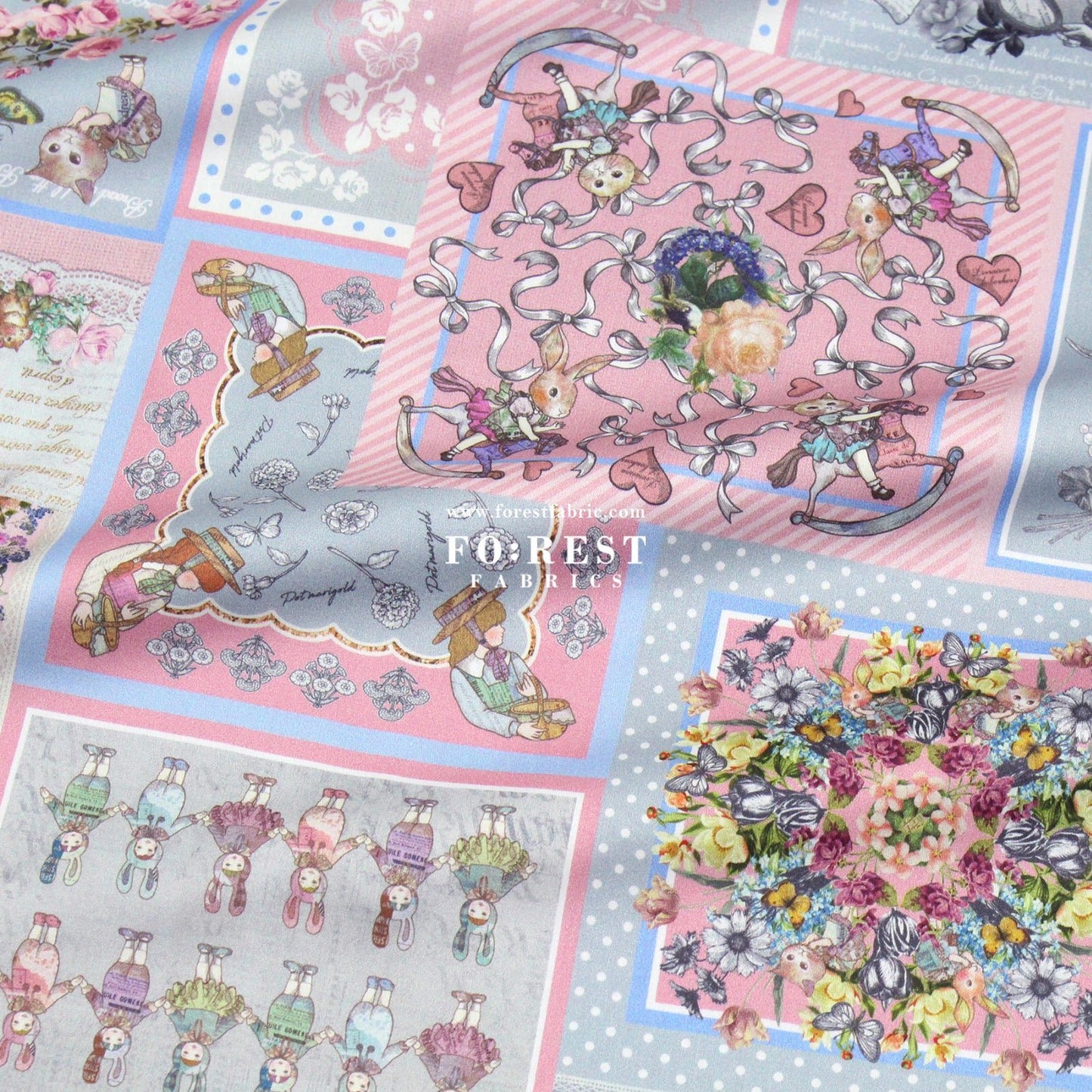 Satin Super Cotton - JoliFleur Itoi patchwork fabric GrayPink - FO:REST Fabric 布恩堂Liberty fabrictana lawnjapanese fabricykk zipper