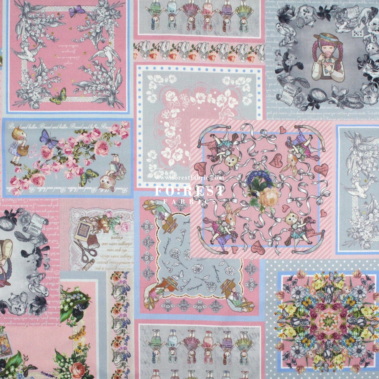 Satin Super Cotton - JoliFleur Itoi patchwork fabric GrayPink - FO:REST Fabric 布恩堂Liberty fabrictana lawnjapanese fabricykk zipper