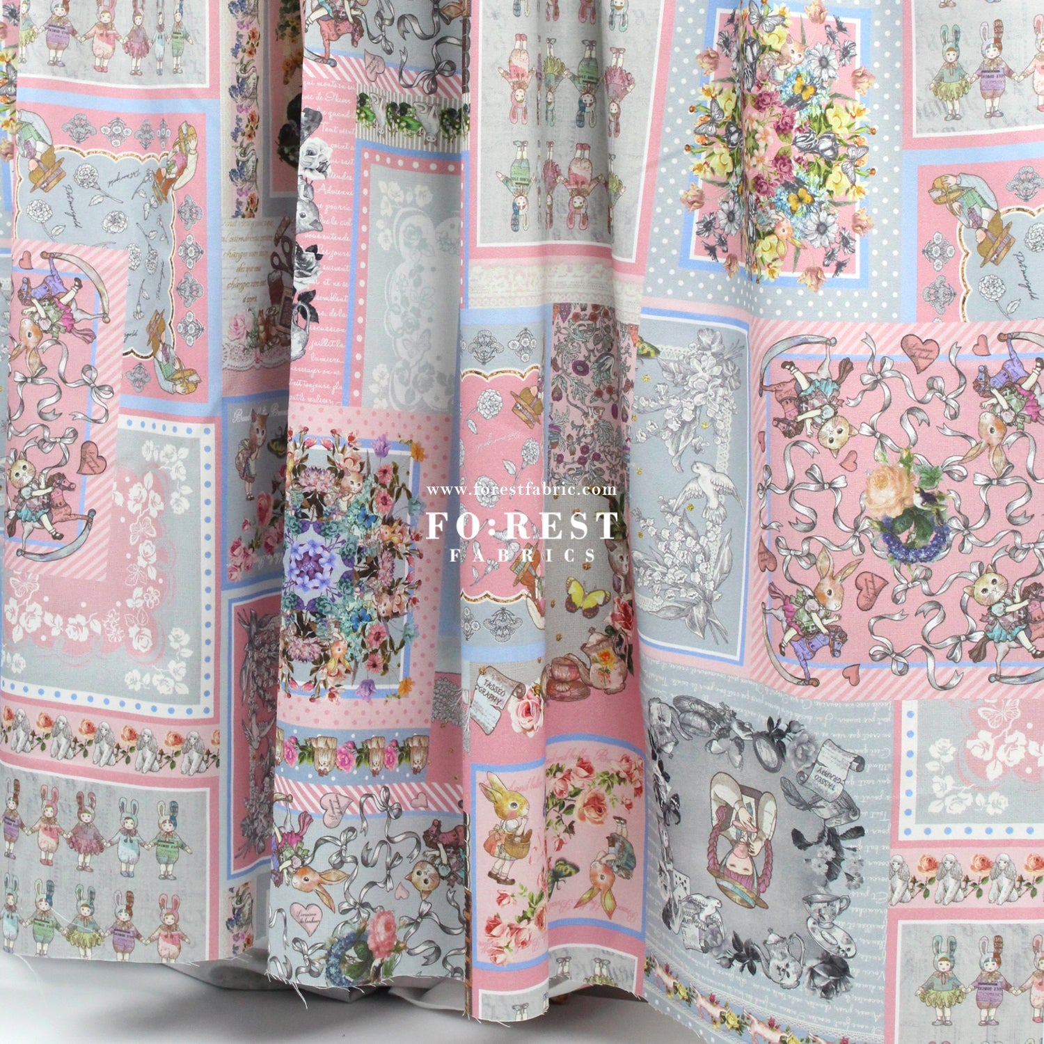 Satin Super Cotton - JoliFleur Itoi patchwork fabric GrayPink - FO:REST Fabric 布恩堂Liberty fabrictana lawnjapanese fabricykk zipper