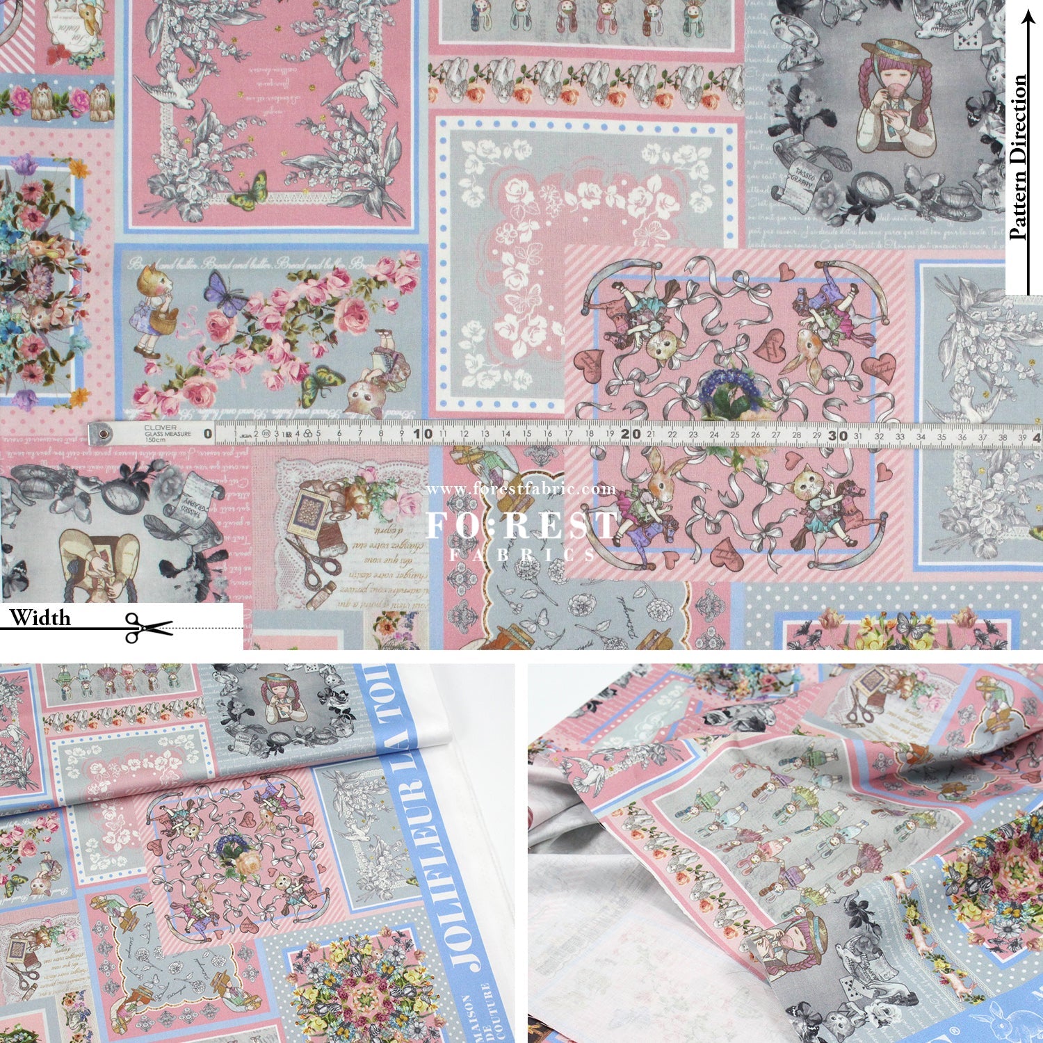 Satin Super Cotton - JoliFleur Itoi patchwork fabric GrayPink - FO:REST Fabric 布恩堂Liberty fabrictana lawnjapanese fabricykk zipper