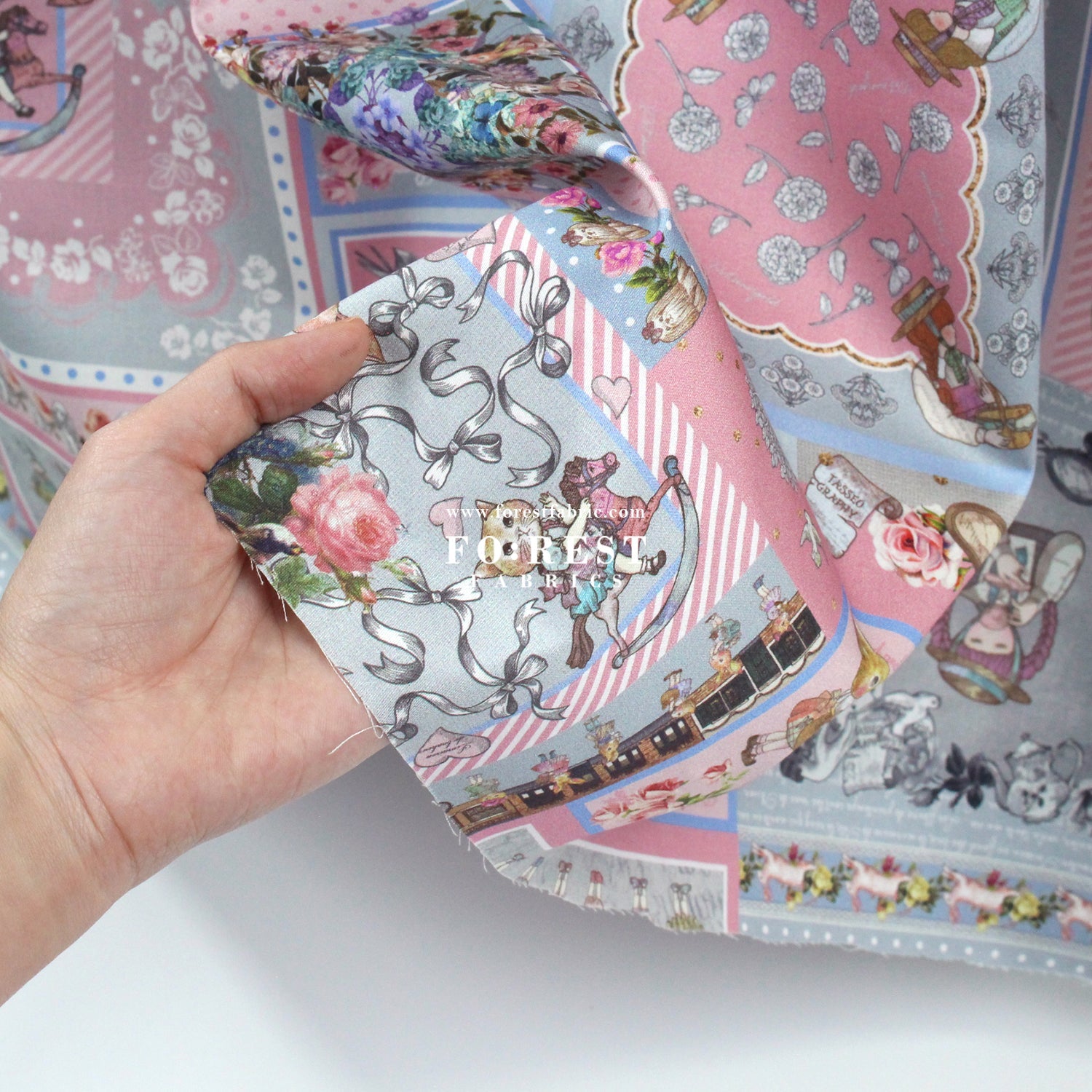 Satin Super Cotton - JoliFleur Itoi patchwork fabric GrayPink - FO:REST Fabric 布恩堂Liberty fabrictana lawnjapanese fabricykk zipper