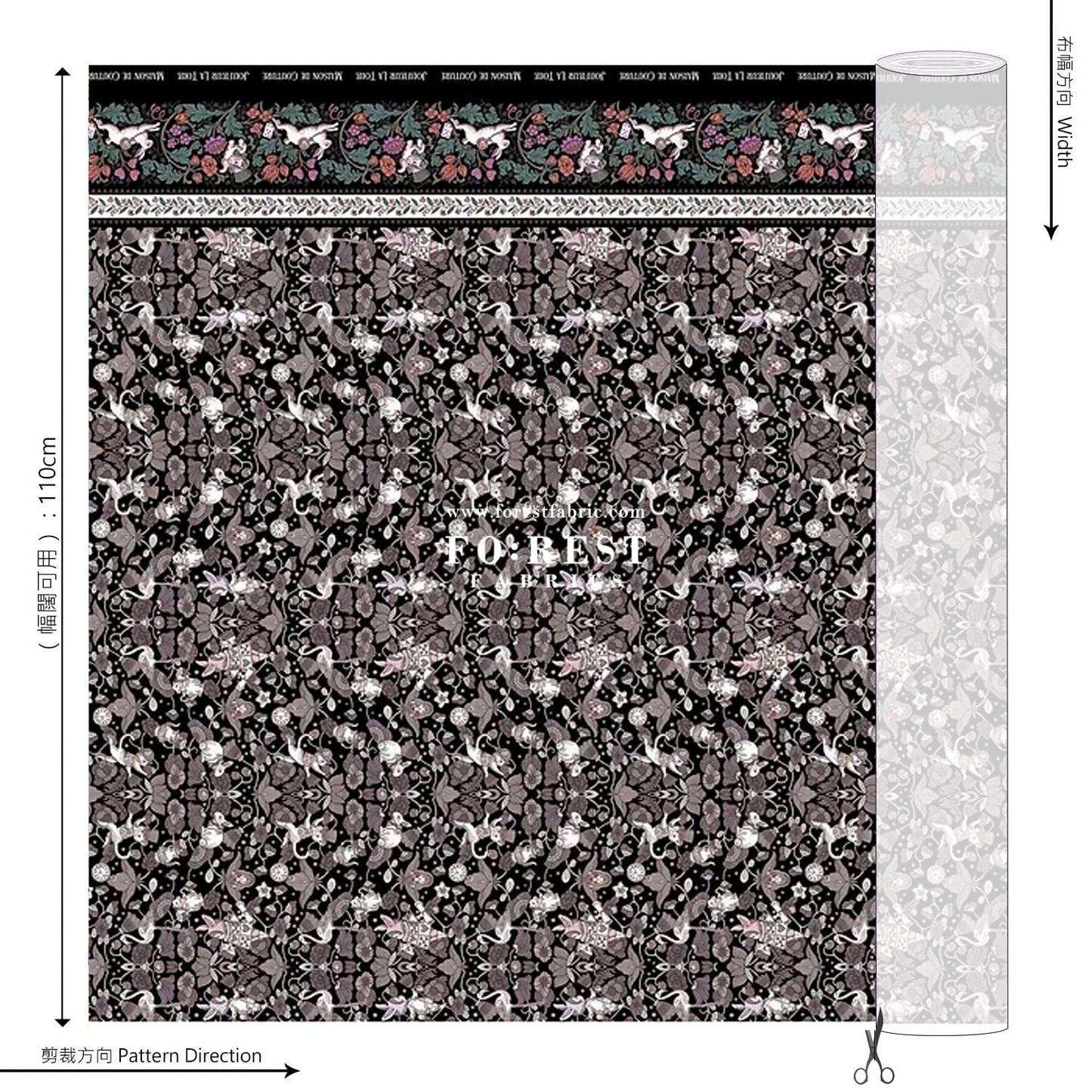 Satin Super Cotton - JoliFleur Poisonberry Thief fabric Black - FO:REST Fabric 布恩堂Liberty fabrictana lawnjapanese fabricykk zipper