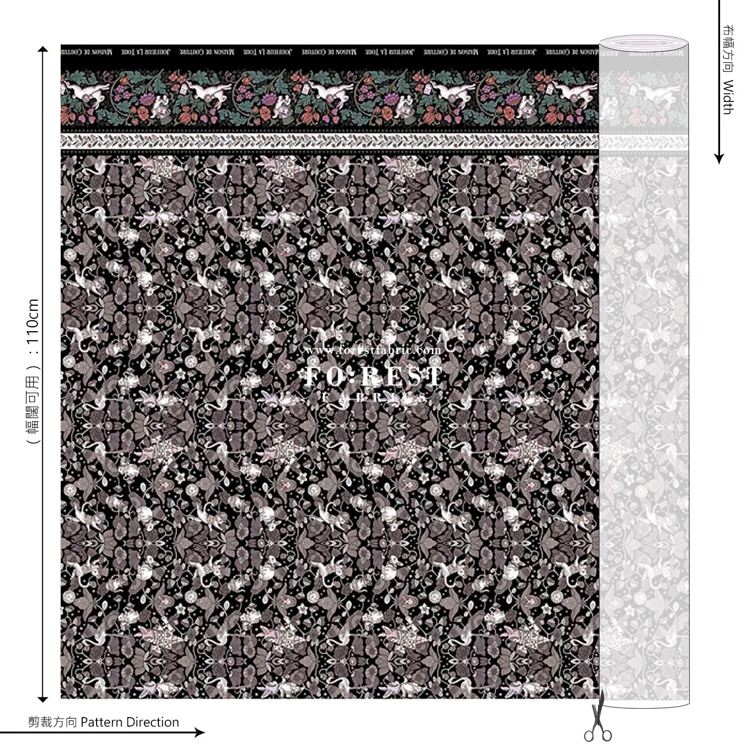 Satin Super Cotton - JoliFleur Poisonberry Thief fabric Black - FO:REST Fabric 布恩堂Liberty fabrictana lawnjapanese fabricykk zipper