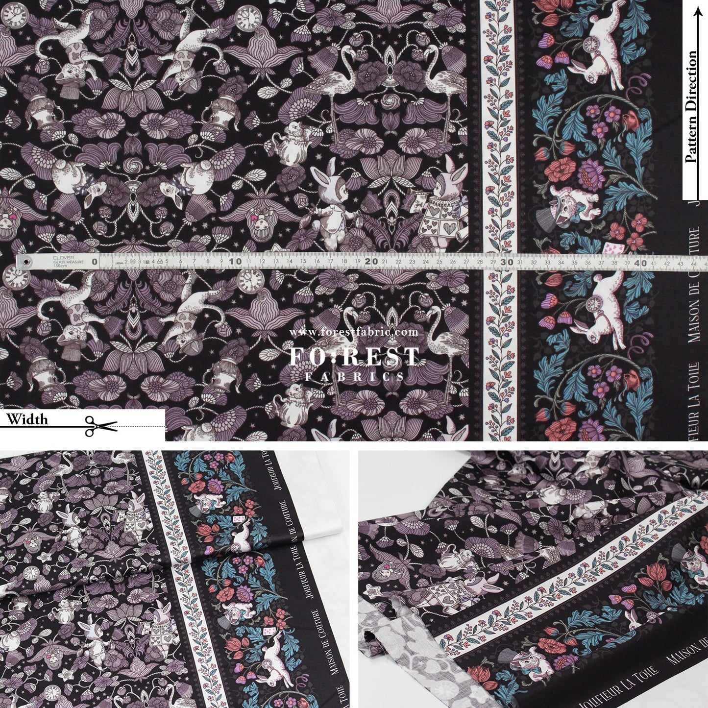Satin Super Cotton - JoliFleur Poisonberry Thief fabric Black - FO:REST Fabric 布恩堂Liberty fabrictana lawnjapanese fabricykk zipper