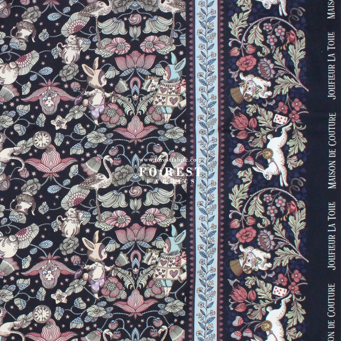 Satin Super Cotton - JoliFleur Poisonberry Thief fabric Navy - FO:REST Fabric 布恩堂Liberty fabrictana lawnjapanese fabricykk zipper