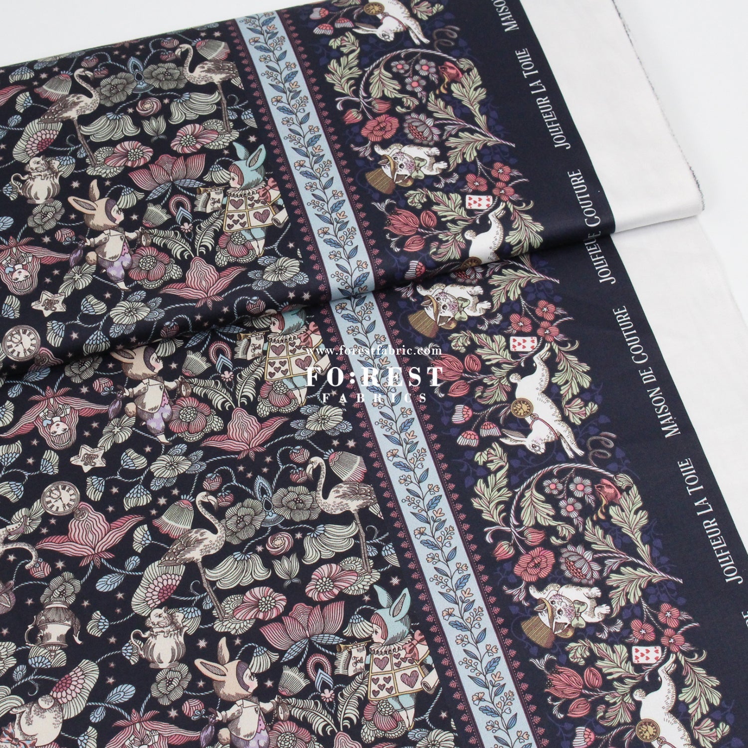 Satin Super Cotton - JoliFleur Poisonberry Thief fabric Navy - FO:REST Fabric 布恩堂Liberty fabrictana lawnjapanese fabricykk zipper