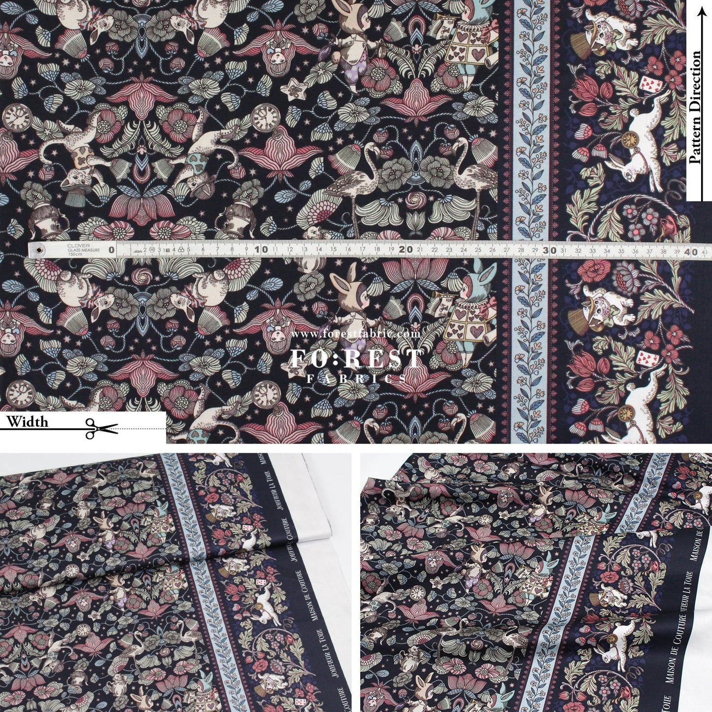 Satin Super Cotton - JoliFleur Poisonberry Thief fabric Navy - FO:REST Fabric 布恩堂Liberty fabrictana lawnjapanese fabricykk zipper