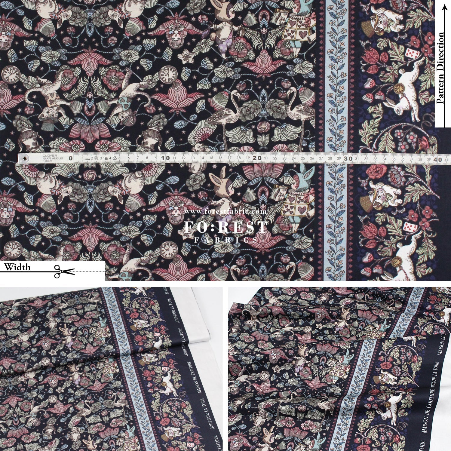 Satin Super Cotton - JoliFleur Poisonberry Thief fabric Navy - FO:REST Fabric 布恩堂Liberty fabrictana lawnjapanese fabricykk zipper
