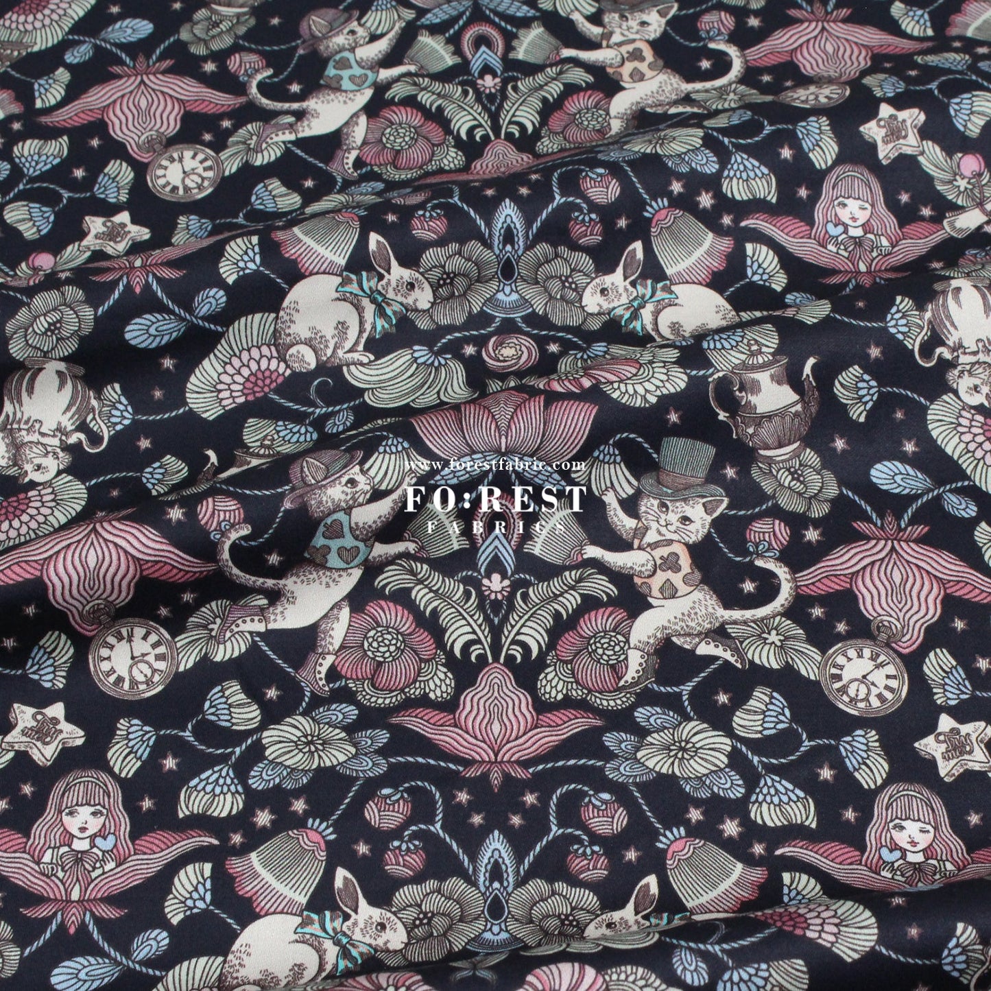 Satin Super Cotton - JoliFleur Poisonberry Thief fabric Navy - FO:REST Fabric 布恩堂Liberty fabrictana lawnjapanese fabricykk zipper