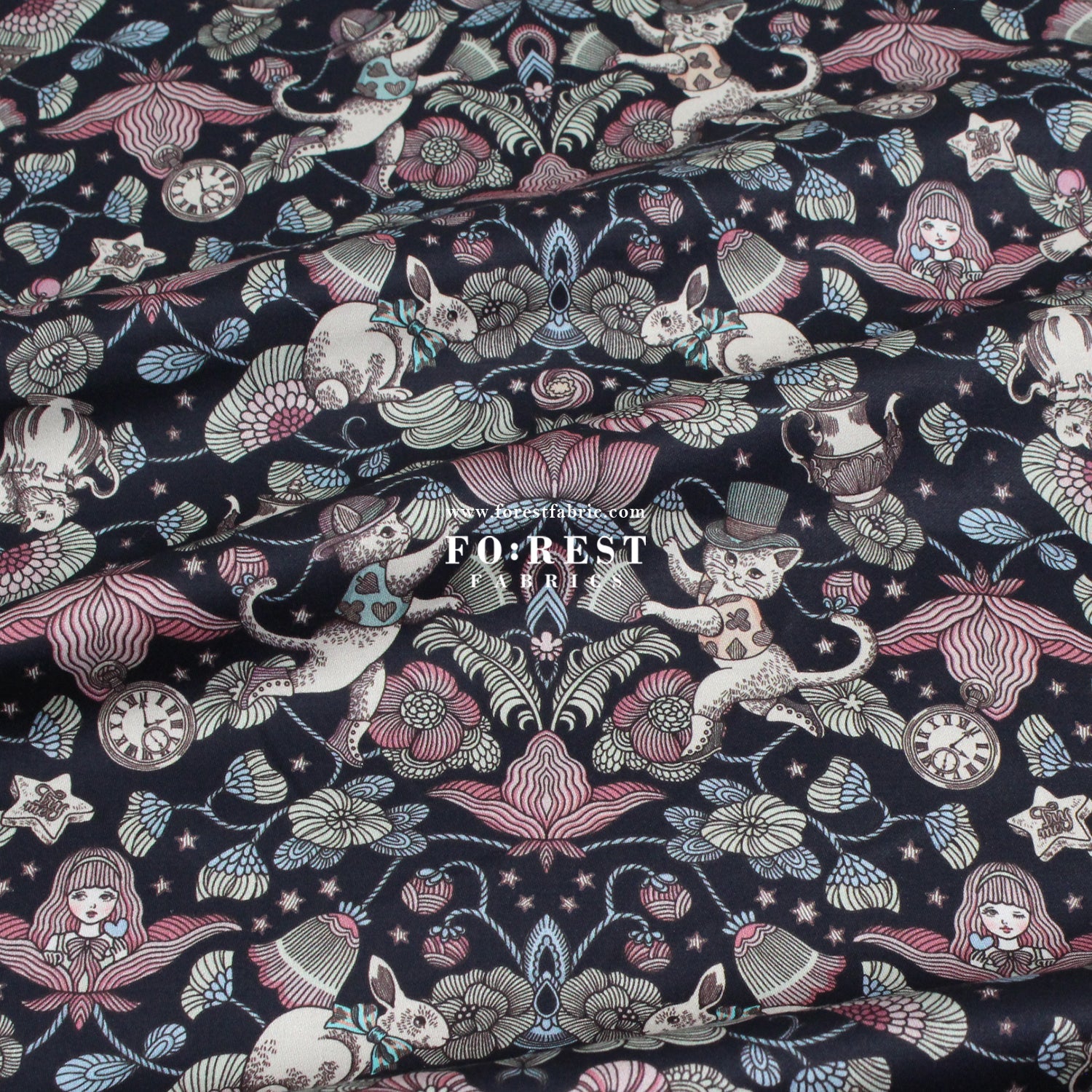 Satin Super Cotton - JoliFleur Poisonberry Thief fabric Navy - FO:REST Fabric 布恩堂Liberty fabrictana lawnjapanese fabricykk zipper