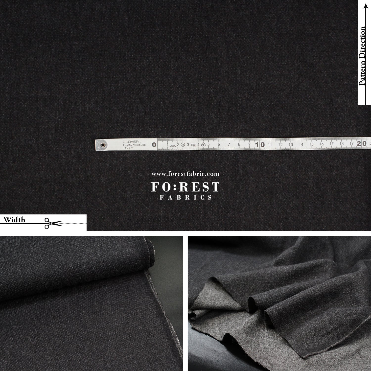 Seawool - Melton Black - FO:REST Fabric 布恩堂Liberty fabrictana lawnjapanese fabricykk zipper