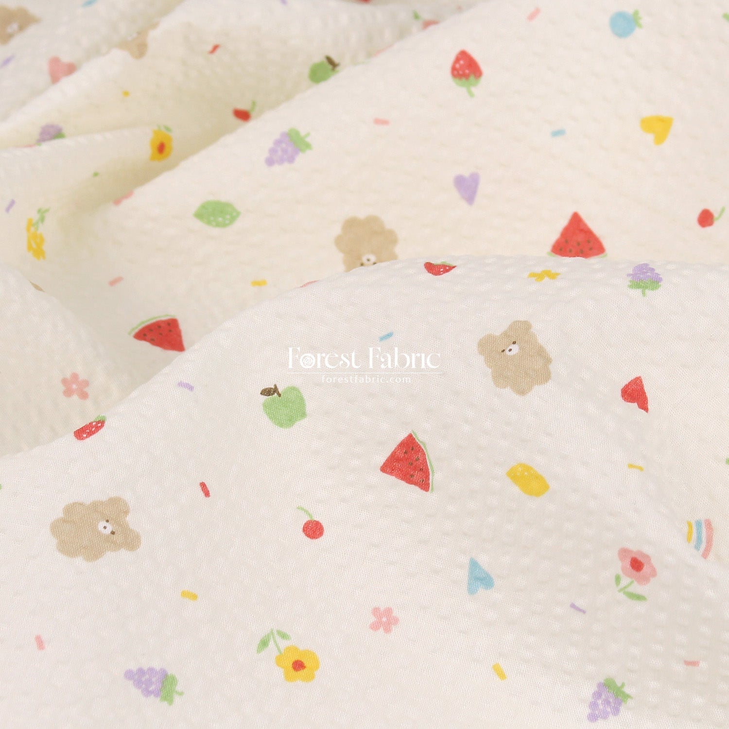 Seersucker cotton - Fruit Teddy Bear fabric 泡泡棉 - FO:REST Fabric 布恩堂Liberty fabrictana lawnjapanese fabricykk zipper