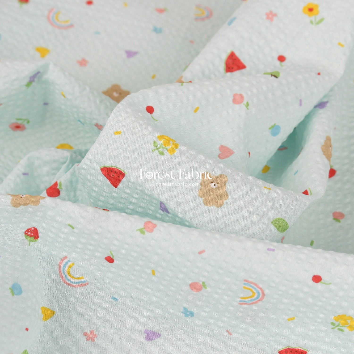 Seersucker cotton - Fruit Teddy Bear fabric 泡泡棉 - FO:REST Fabric 布恩堂Liberty fabrictana lawnjapanese fabricykk zipper