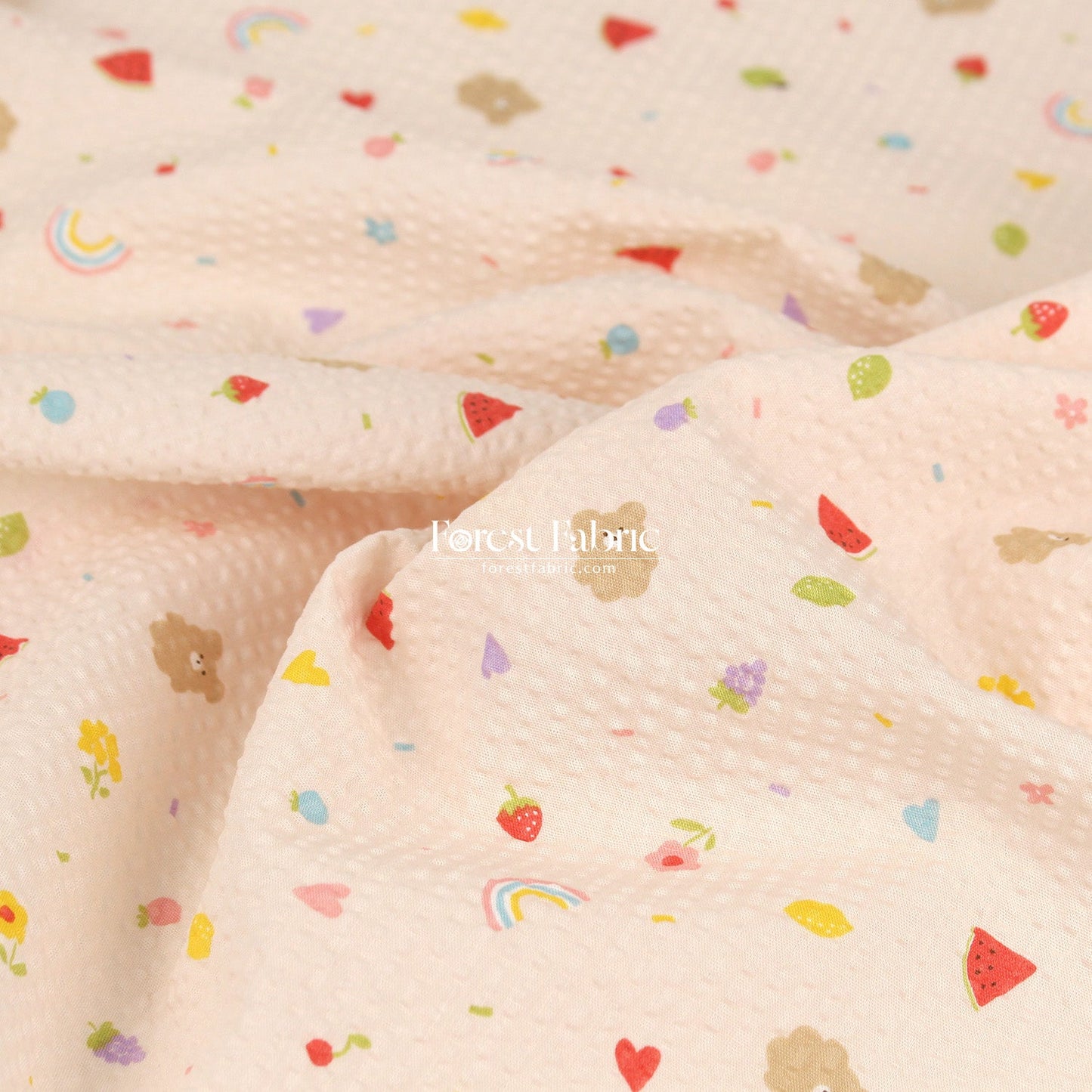 Seersucker cotton - Fruit Teddy Bear fabric 泡泡棉 - FO:REST Fabric 布恩堂Liberty fabrictana lawnjapanese fabricykk zipper
