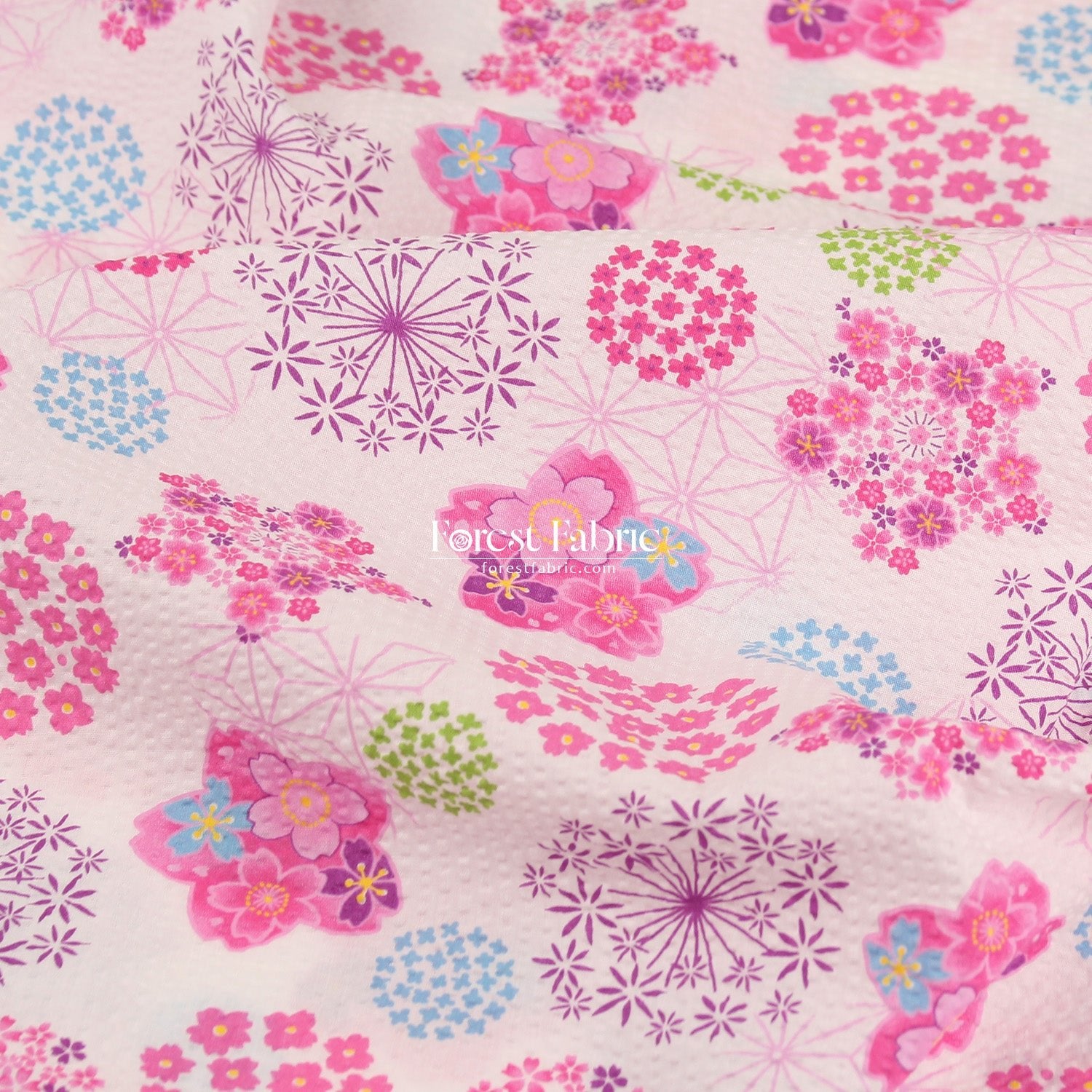 Seersucker cotton - Japanese Cherry Blossom Floral fabric 泡泡棉 - FO:REST Fabric 布恩堂Liberty fabrictana lawnjapanese fabricykk zipper