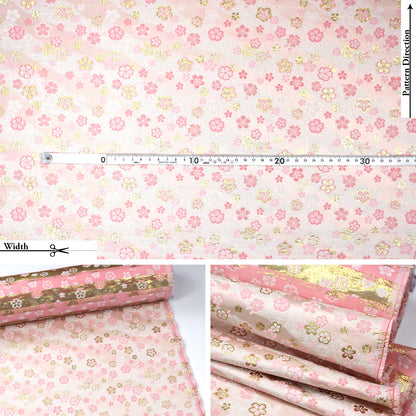 Gold Brocade - sakura fabric Pink