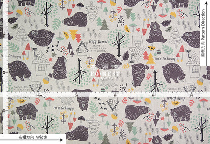 cotton linen - forest mushroom bear fabric - forest-fabric