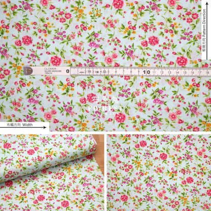 (1Meter) Cotton - Strawberry Flower Fabric Lt.green Cotton
