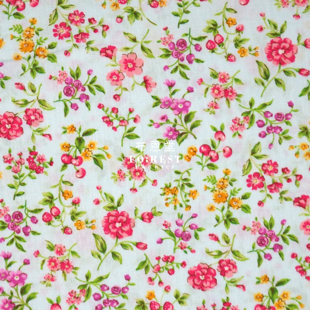 (1Meter) Cotton - Strawberry Flower Fabric Lt.green Cotton